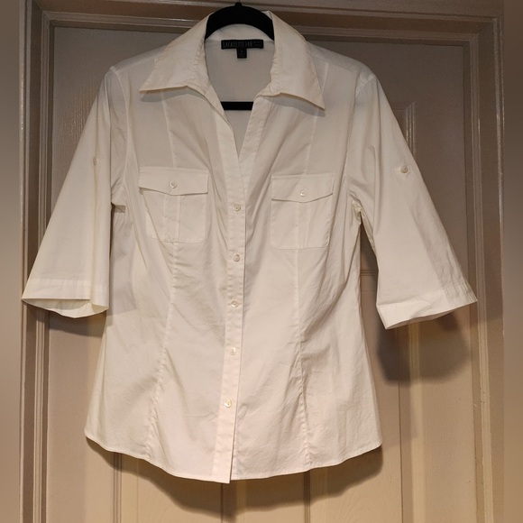 Lafayette 148 Women’s Short Sleeve White‎ Stretch Shirt Camp Shirt Classic - Picture 2 of 5